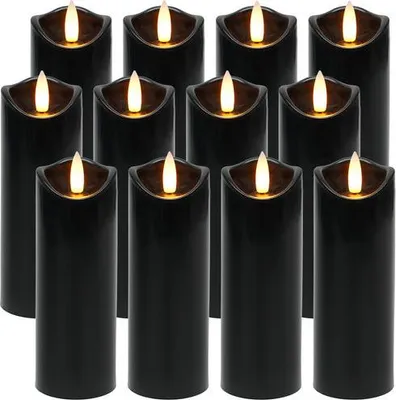 Immagine prodotto di Candele LED nere, confezione da 12, 15 cm, effetto fiamma tremolante
