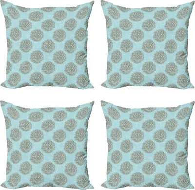 Immagine prodotto di ABAKUHAUS Set di federe per cuscini con motivo di dalie (4 pezzi), fiori vintage, stampa digitale moderna su entrambi i lati, 60 cm x 60 cm, blu, marrone,