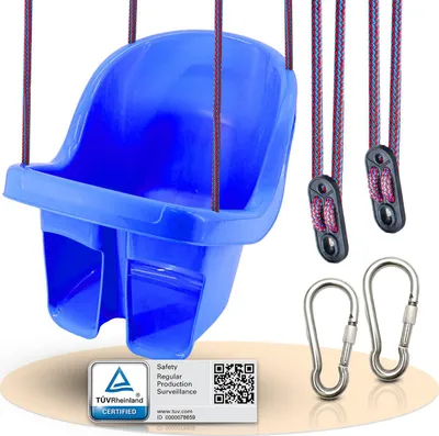 Produktbild von Babyschaukel Outdoor & Indoor – kippsicher, wasserfest & Rheinland  – stabile Baby Schaukel mit 2 Karabinern zum Aufhängen