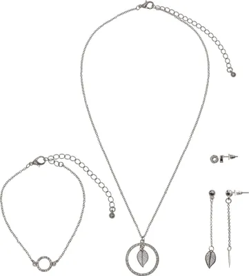 Zdjęcie produktu dla Zestaw biżuterii modowej Naszyjnik Bransoletka Kolczyki Metal 51 cm Srebro Szklany kamień Biały 445000076