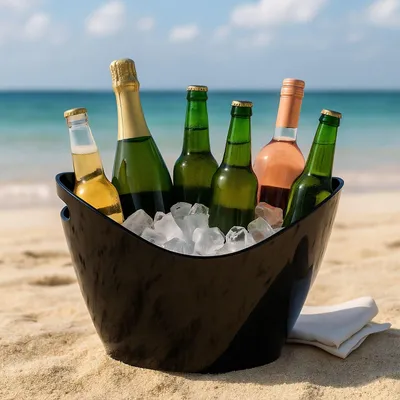 Image de Seau à glace à champagne, 8 L, noir, avec poignées