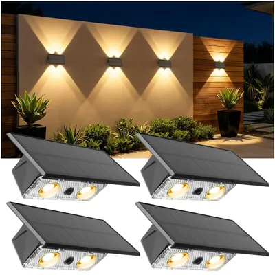 Solar-Wandleuchten außen, 4 Stück, Up/Down, IP65, 3 Modi, warmweiß
