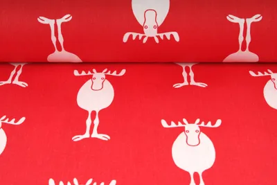 Obrázek produktu pro Plátno bavlněné - vánoční motiv, bílí sobi na červené, metráž, látky / 50cm