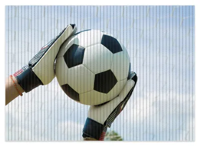 Produktbild von Wallario Duschmatte Antirutschmatte Badmatte Fußmatte Fußball - Torwart im Tor vor blauem Himmel, Größe ca. 70 x 50 cm