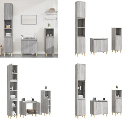 Produktbild von vidaXL 3 tlg. Badmöbel Set Grau Sonoma Holzwerkstoff - Badmöbel Set - Badmöbel Sets - Badezimmerschrank - Badezimmermöbel