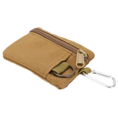 Image de Pochette EDC de plein air avec système Molle, mini-portefeuille, étui à cartes et clés portable, pochette EDC, porte-monnaie avec mousqueton, marron clair