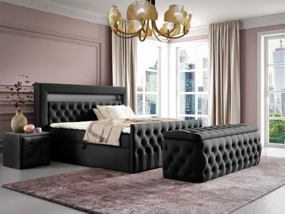 Produktbild von Boxspringbett Schlafzimmerbett ERNESTO Nr.4 180x200cm in Elisa Velvet Schwarz