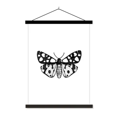 Produktbild von MuchoWow® Textilposter Schmetterling - Vintage - Schwarz und weiß 120x160 cm mit schwarzem Rahmen - Magnetischer