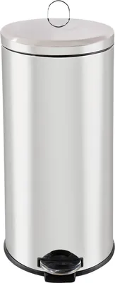 A standalone stainless steel pedal bin.