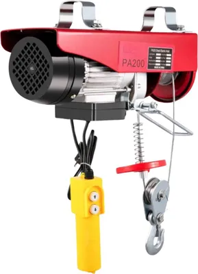 Immagine prodotto di Paranco elettrico per gru di sollevamento - con sedili in legno - argano - paranco a fune - 100/200 kg - argano per garage - 12 m di altezza