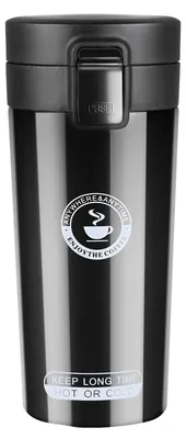 Edelstahl-Reisebecher 360 ml, doppelwandig vakuumisoliert, BPA-frei, schwarz