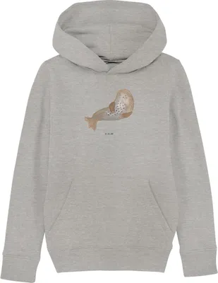 Produktbild von Mr. & Mrs. Panda Kinderpullover Robbe Lachen 9-11 Jahre (134/146) - Heather Grey - Geschenk, Seehund, Nordsee, Kinderbekleidung, Kapuzenpullover, Hoodie, Sweatshirt