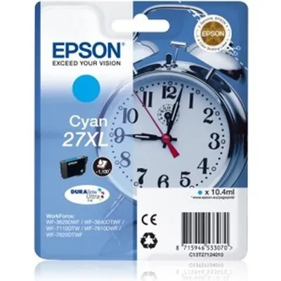 Produktbild von Epson Alarm clock Singlepack Cyan 27XL DURABrite Ultra Ink, Hohe (XL-) Ausbeute, Cyan, 10,4 ml, 1 Stück(e), 1100 Seiten