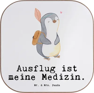 Produktbild von Mr. & Mrs. Panda Untersetzer für Gläser Pinguin Ausflug - Weiß - Geschenk, Getränkeuntersetzer, Holzuntersetzer, Reisen, Coaster, Ausflugsziele, gläseruntersetzer