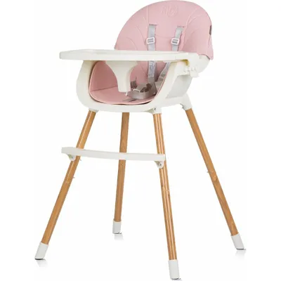 Imagen del producto de Silla alta infantil Chipolino Rio 2 en 1, con patas antideslizantes y cinturón de seguridad de 5 puntos, color rosa