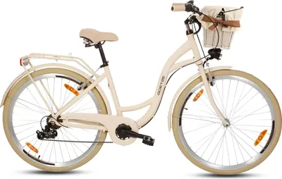 Produktbild von Goetze Mood 28 Zoll City Bike, 18 Zoll ALU Tiefeinsteigerrahmen, 7-Gang Shimano, V-Bremse, LED-Beleuchtung, Komfortsattel, Rattankorb