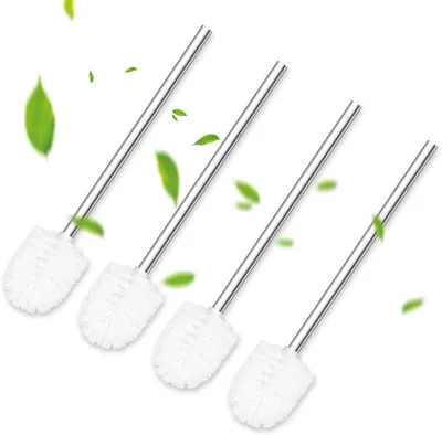 Immagine prodotto di Set di 4 spazzole per WC, colore bianco, manico in acciaio inossidabile, per bagno