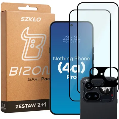 Produktbild von 2x Gehärtetes Glas + Kameraschutz für Nothing Phone (4a) Pro, Bizon Glass Edge Pack, Schwarz