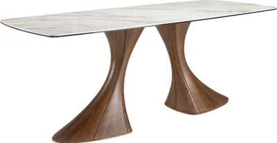 Obrázok produktu pre Oválny jedálenský stôl Angel Cerdá v tvare suda z porcelánového mramoru a orecha 1174