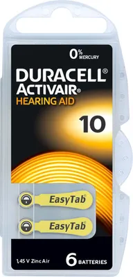 Zdjęcie produktu dla Duracell 400x Activair rozmiar 10 baterie do aparatów słuchowych 6 blistrów PR70 Żółty 24610 Aparat słuchowy 7307