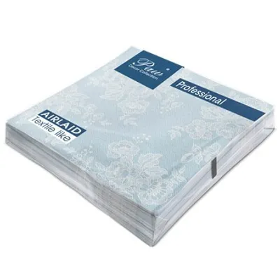 Produktbild von Paw Professional Dinner Napkin Soft Lace (Light Blue), jednovrstvé ubrousky 40X40 cm skládané 1/4 50 ks v balení. Vyrobeno ze vzdušné tkaniny.
