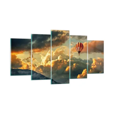 Produktbild von Bilder auf glas - Wolken Ballon Flug - 160x85cm - Glasbilder - Wandbilder - Kunstdruck - zum Aufhängen bereit - Wanddekoration aus Glas - Glas Bilder - Wandbild auf Glas - 5 Teile - GEA160x85-3791