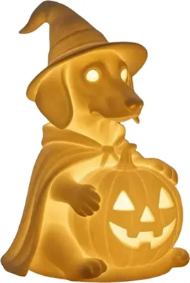 Produktbild von Dackel-Geisterlampe, Halloween, leuchtende Geisterhund-Lampe, süße Hunde-Kürbis-Statue, Nachtlicht für Zuhause, Schlafzimmer, Regal, Tischdekoration