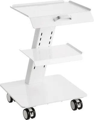 Obrázek produktu pro laboratorní vozík - Mobilní třívrstvý kovový vozík s otočnými kolečky - Servírovací vozík pro laboratoře, kliniky a kosmetické salony - Nosnost 100 kg