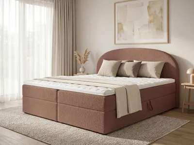 Produktbild von Boxspringbett Cloud mit 2 Bettkästen, Doppelbett mit Bonell-Matratze und Topper, Polsterbett in weichem Bouclé-Stoff, Bett, Bettgestell für Schlafzimmer (Rosa (Coral 45), 160 x 200 cm)