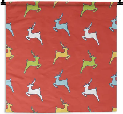 Produktbild von MuchoWow® Wandteppich Wandbehang Muster - Rotwild - Rot 120x120 cm Tapisserie Dekoration Wandtuch - Modern - Baumwollgewebe