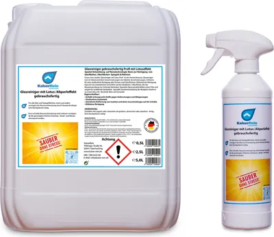 Produktbild von Glasreiniger mit Lotus- (Abperl-) Effekt gebrauchsfertig Spray 0,5L Leerflasche + 5 L Nachfüll Kanister