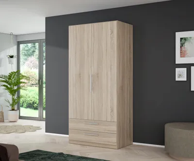 Productafbeelding van Forte Möbel Cadixo garderobekast, 100 cm, zweedeurs draaikast met 2 lades