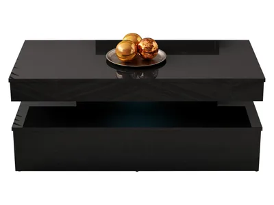 Produktbild von MIRJAN24 Couchtisch 120 Glossa 01 mit blauer LED-Beleuchtung, Kaffeetisch, Modern Tisch, 120x55x50 cm (Farbe: Schwarz / Schwarz Hochglanz)