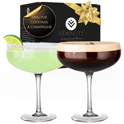 Image de Ensemble de 2 verres à cocktail faits à la main, idéaux pour le martini et le champagne