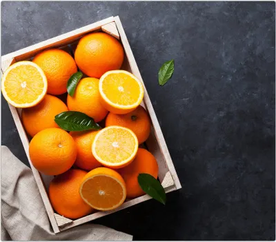Produktbild von Spritzschutz Herdabdeckplatte Schneidebrett aus Glas Orangen im Korb 1-Teilig (60x52cm)
