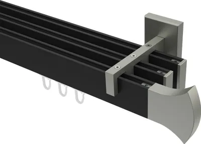 Produktbild von Interdeco Innenlaufstange / Gardinenstange mit Innenlauf Schwarz / Edelstahl-Optik, Typ Smartline Conex (Rundung), 14x35 mm 3-läufig, 220 cm