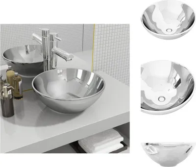 Produktbild von vidaXL Waschbecken 32,5 x 14 cm Keramik Silbern -  Badezimmer-Waschbecken