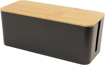 Produktbild von Bamboo Kabelbox in Schwarz - 32 x 12,5 x 13,5 cm - Kabelorganizer mit Schubladen für Kabel und Steckdosen
