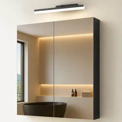 Produktbild von Mai & Mai Spiegelschrank Bad mit Beleuchtung Badschrank mit Spiegellampe BxTxH 60x15x70cm Spiegelleuchte 180° Drehbar LED Badlampe 40cm