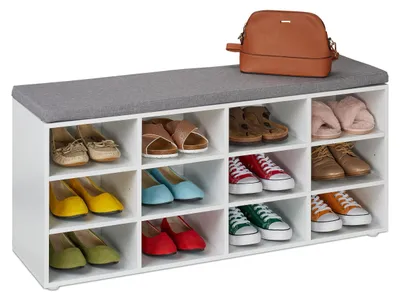 Image de Omgoods - Banc à chaussures avec coussin de siège et 12 compartiments de rangement, 48 x 104 x 30 cm