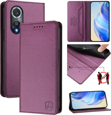 Produktbild von Lederhülle für Huawei Nova 9 Pro/Honor 50 Pro Hülle Flip Brieftasche Kartenfächern Ständer Schutzhülle Lila