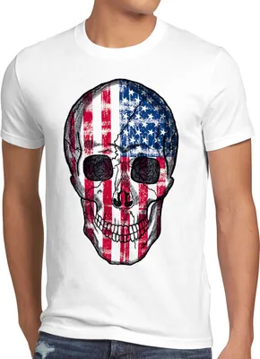 Produktbild von style3 USA Vintage Skull T-Shirt Herren US Flagge Totenkopf, Größe:5XL, Farbe:Weiß