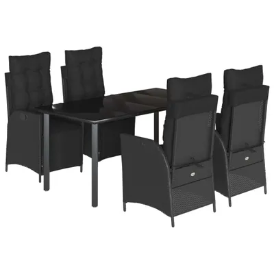 Produktbild von vidaXL 5-tlg. Garten-Essgruppe mit Kissen Schwarz Poly Rattan