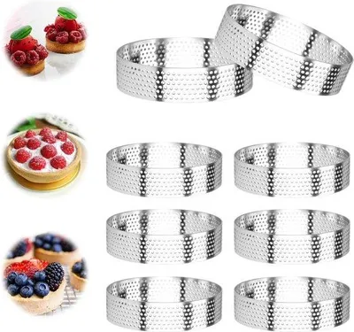 Image de 8 cercles à gâteau perforés de 8 cm - Accessoires de pâtisserie en acier inoxydable pour desserts