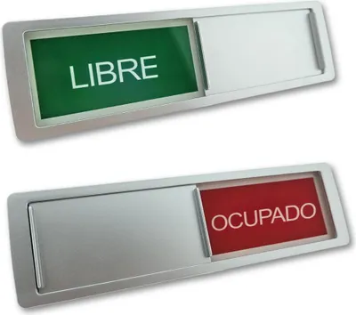 Produktbild von Schiebeschild "Libre-Ocupado" in einem silberfarbenen Kunststoffschiebeprofil ca. 178x50mm