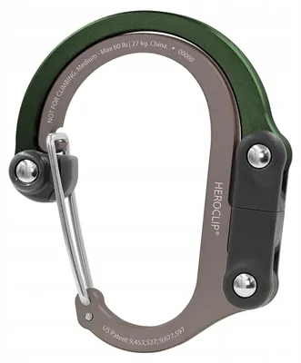 Produktbild von Karabiner mit Clip und Haken Heroclip Medium grün D-Form Aluminium für Camping und Outdoor