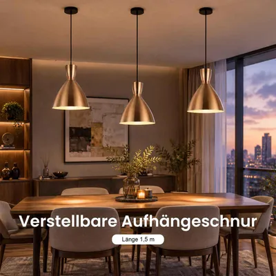Produktbild von AIORBER Pendelleuchte E27 Höhenverstellbar Modern Hängeleuchte Metall Gebürstet Hängelampe für Esstisch Wohnzimmer Küche Schlafzimmer Gold
