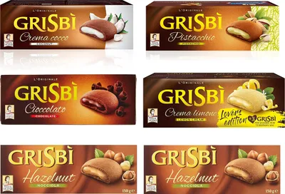 Produktbild von Testpaket Vicenzi Grisbi Cocco Nocciola Cioccolato Pistacchio Limone 6x 150g Kekse creme cookies kuchen riegel