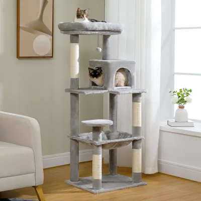 Produktbild von PAWZ Road XL Katzenkratzbaum mit Hängematte, Kratzenbaum 143 cm, Grau
