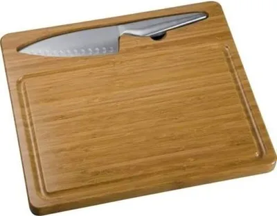 Produktbild von Schneideplatte | Schneidebrett mit Messer aus Holz | Holzbrett | Holzschneidebrett | Küchenbrett
